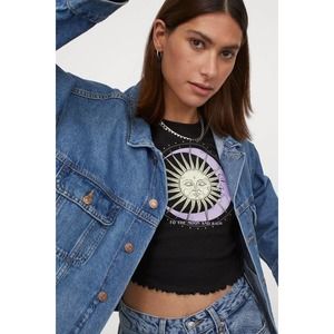 H&M Divided To Moon and Back astrology sun & moon ribbed hem crop top